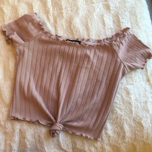 Dusty Pink Off the shoulder Tie Front Crop Top